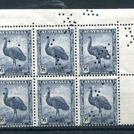 1942 5½d emu in top right corner selvedge block of ...