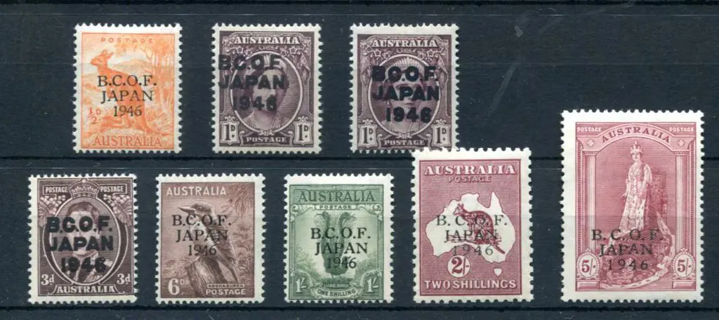 1946 BCOF set of 7 to 5/- Robes on thick paper. ... Image 1++
