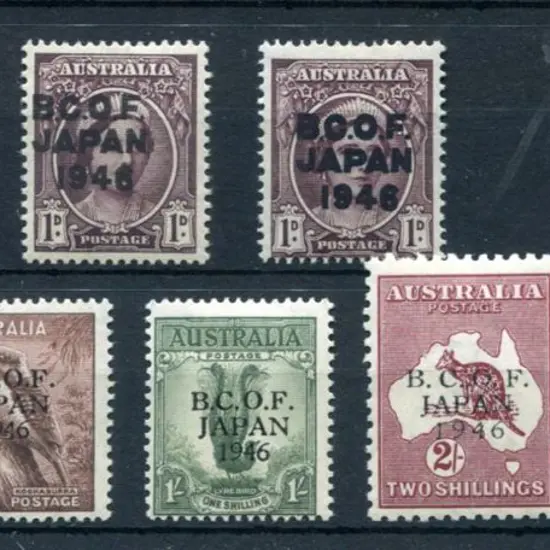 1946 BCOF set of 7 to 5/- Robes on thick paper. ...