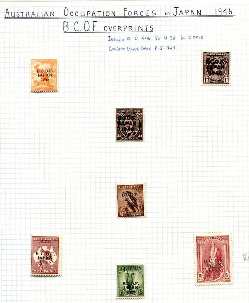 1946 BCOF set of 7 to 5/- Robes on thick paper. ... Image 1++