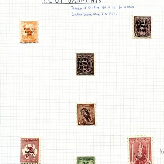 1946 BCOF set of 7 to 5/- Robes on thick paper. ...