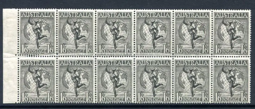 1949 1/6d Hermes left marginal block of 12 (6x2) ... Image 1++