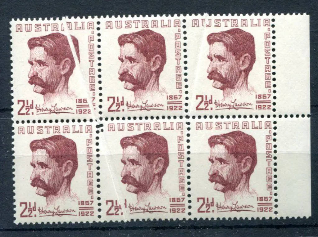 1949 2½d Lawson in marginal block of 6 with upper ... Image 1++