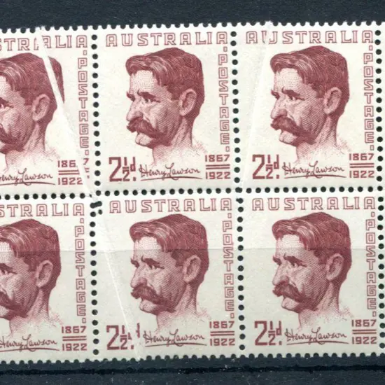 1949 2½d Lawson in marginal block of 6 with upper ...