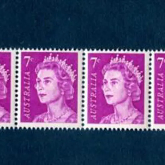 1966 7c purple QEII horiz row of 10 with blank ...