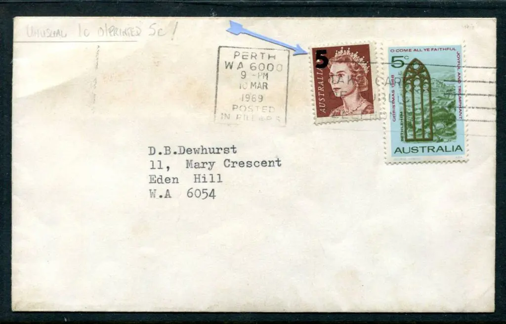 1969 (10th Mar) 1c brown QEII with "5" surcharge ... Image 1++