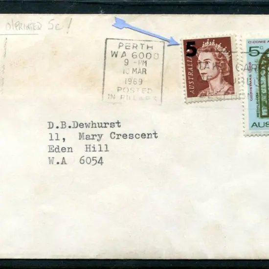1969 (10th Mar) 1c brown QEII with "5" surcharge ...