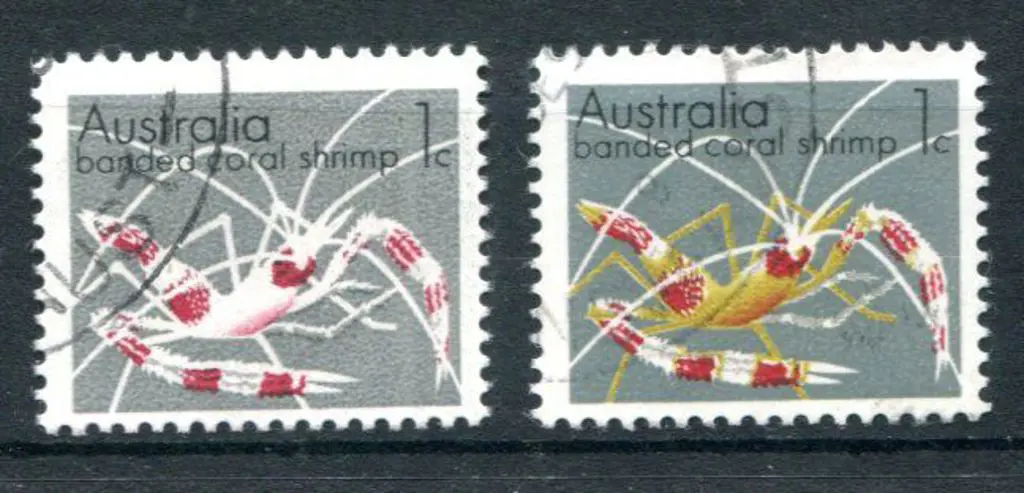 1973 1¢ Banded Coral Shrimp with yellow omitted. ... Image 1++
