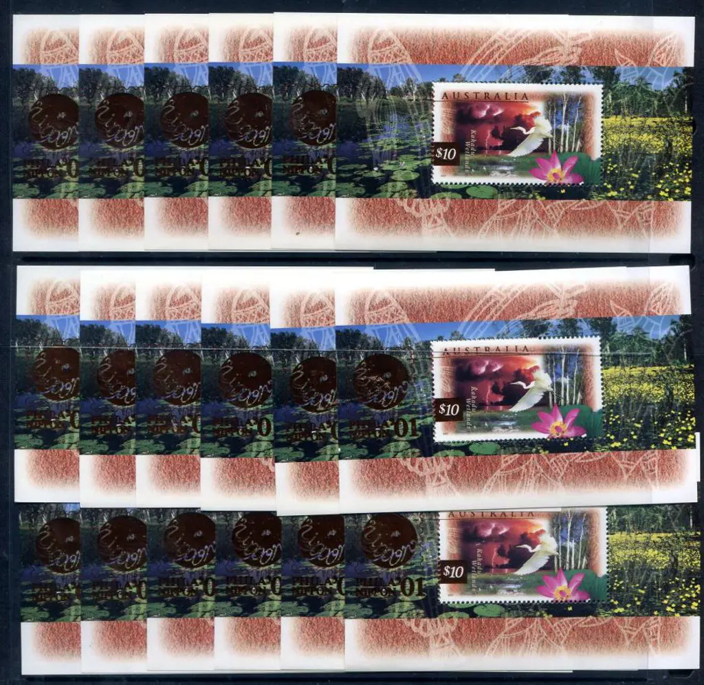 1997 $10 Kakadu M/S's ovptd “PHILANIPPON ‘01” in ... Image 1++