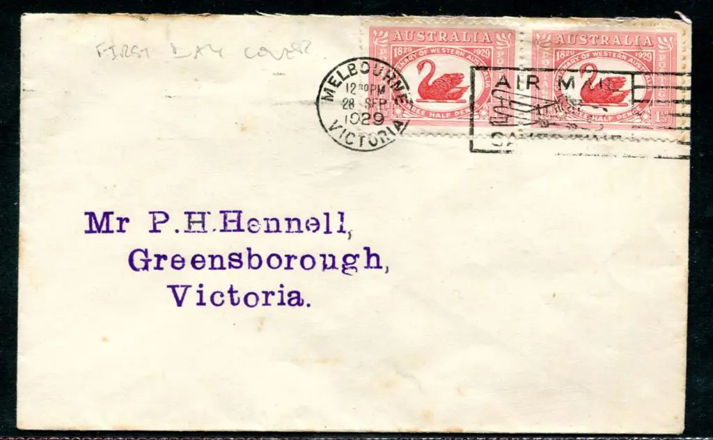 1929 (28th Sept) 1½d WA Centenary pair tied by ... Image 1++