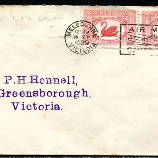 1929 (28th Sept) 1½d WA Centenary pair tied by ...
