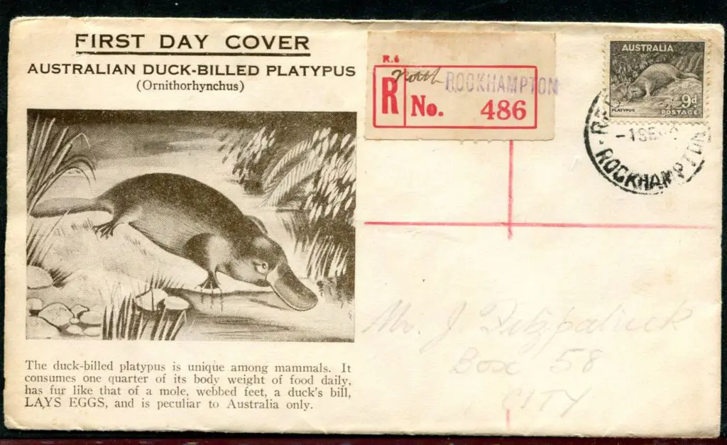 1938 (1st Sept) 9d Platypus tied by Registered ... Image 1++