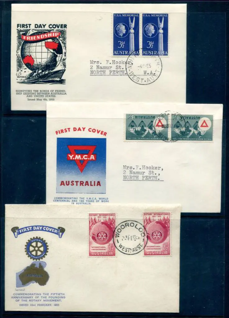 1955 (4th May) 3½d USA Memorial pair & 3½d YMCA ... Image 1++