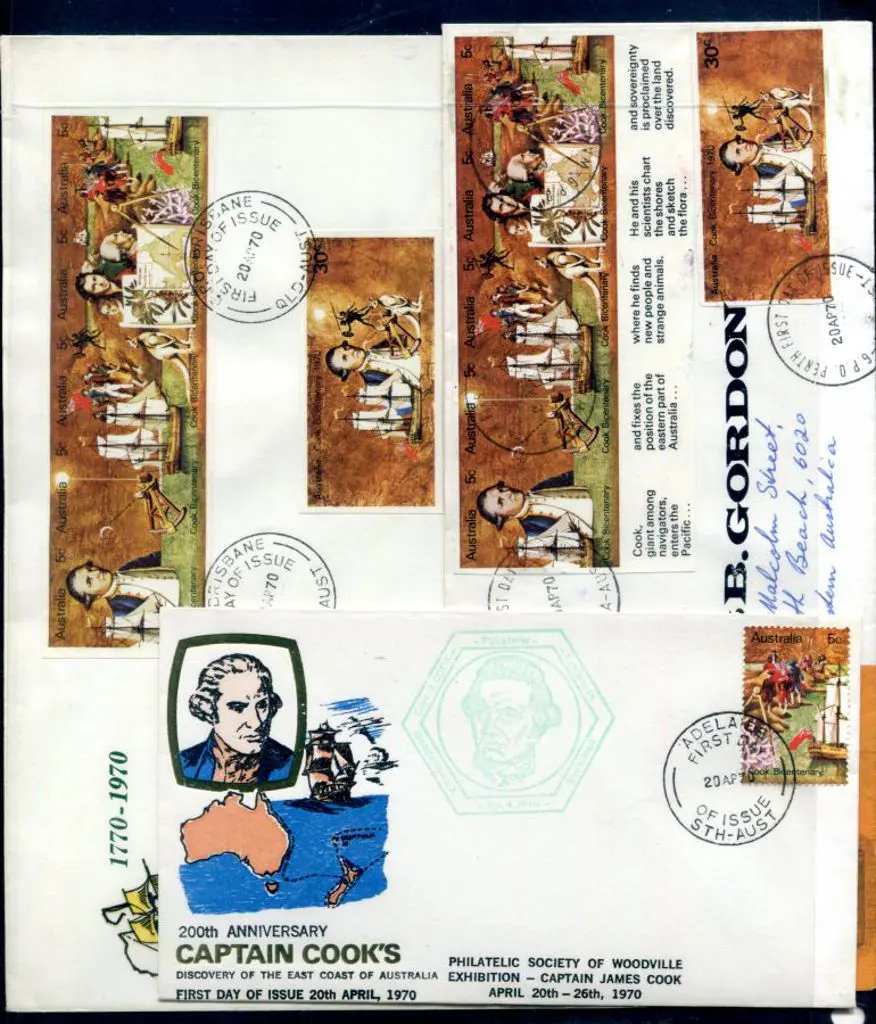 1970 (20th Apr) Capt. Cook strip of 5 & 30c on ... Image 1++