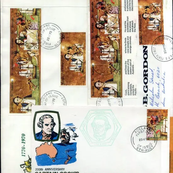 1970 (20th Apr) Capt. Cook strip of 5 & 30c on ...