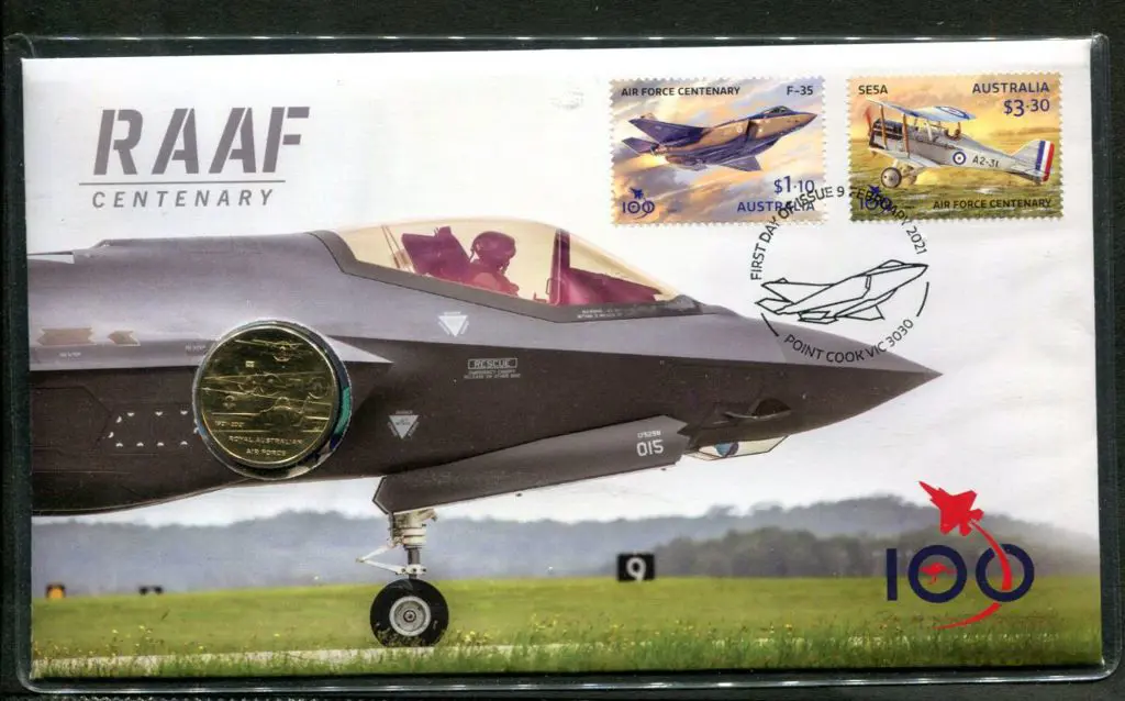 2021 (9th Feb) RAAF Cent $1 pictorial coin & $1.10 ... Image 1++