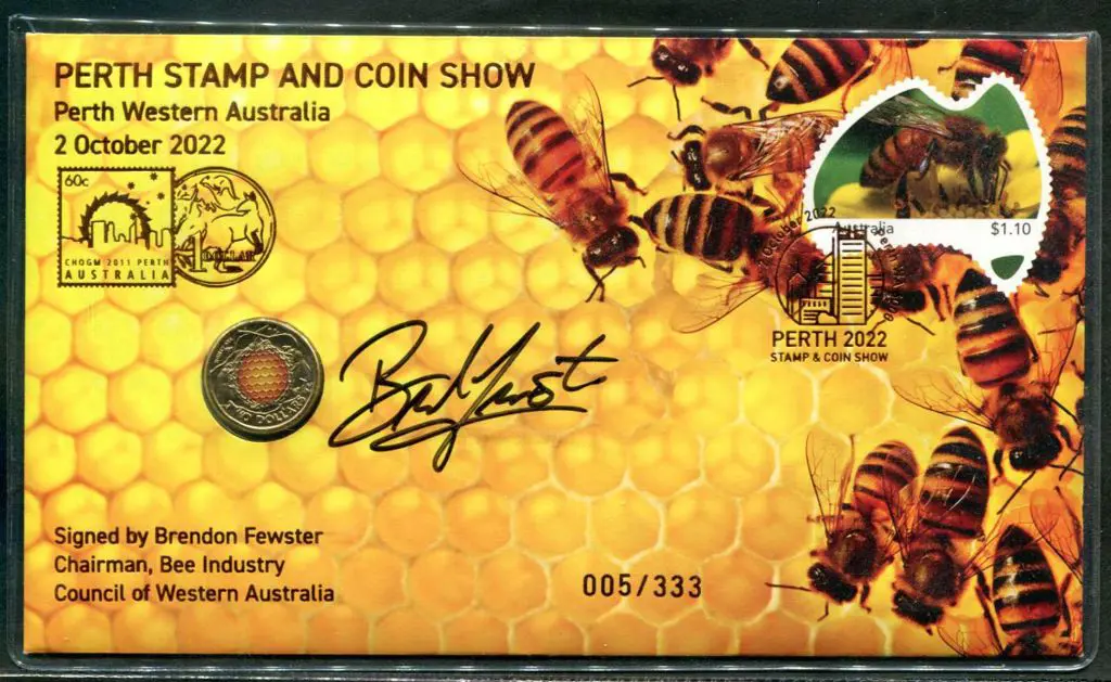 2022 (2nd Oct) $2 coloured Bee coin in Perth Stamp ... Image 1++