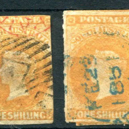 1856/58 1/- orange imperf with 2 margins used with ...
