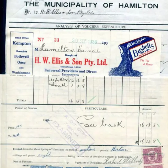1933/34 Accounts with 3d, 4d & 1/- (3) Stamp Duty ...