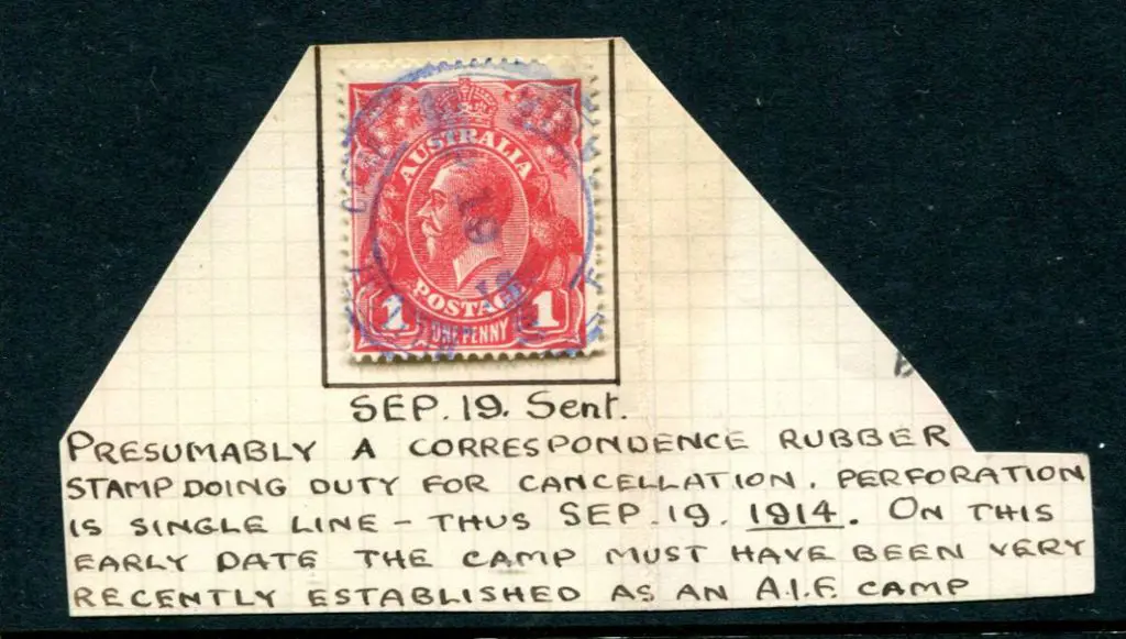 1914 (19th Sept) "Military Camp" rubber cds ... Image 1++
