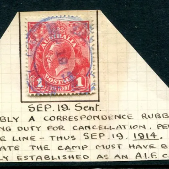 1914 (19th Sept) "Military Camp" rubber cds ...