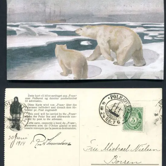 1914 "Polar Bears on the ice looking at a Ship" ...