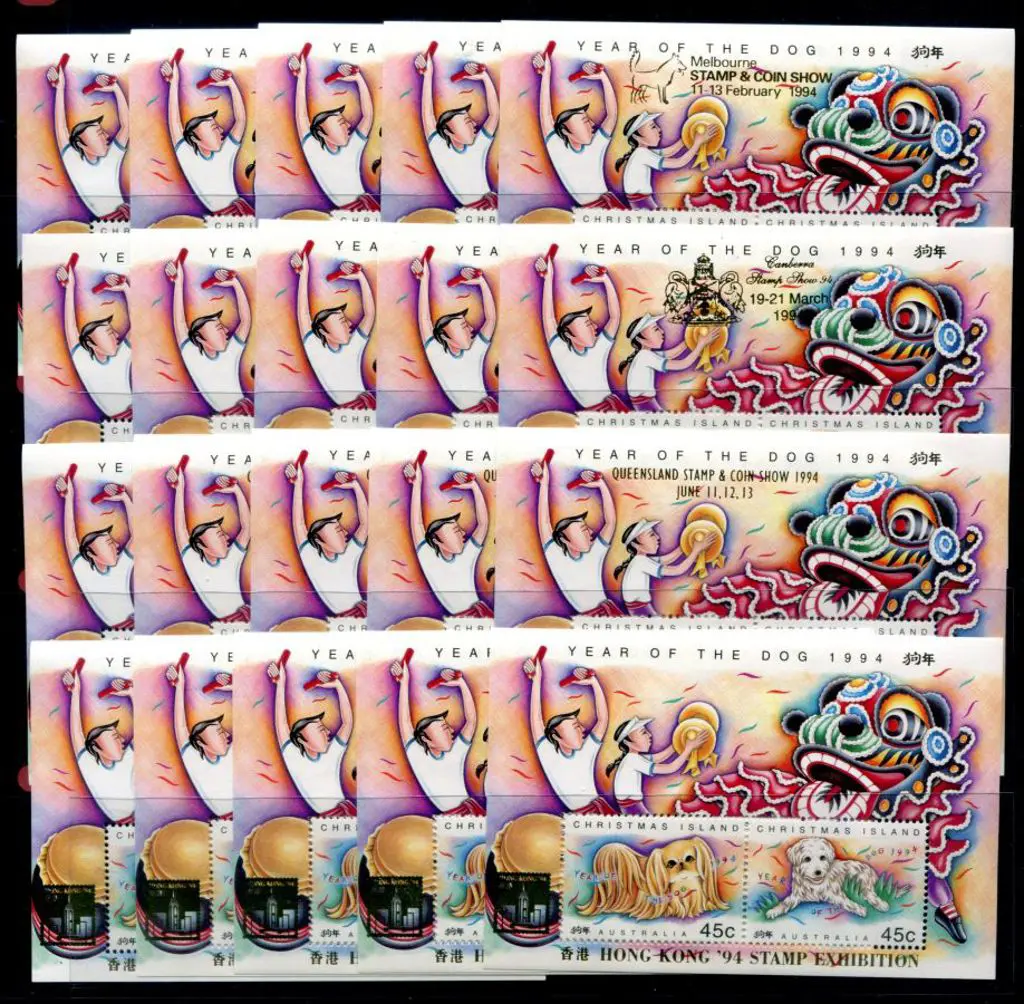 1994 Year of the Dog M/S's ovptd "Queensland Stamp ... Image 1++