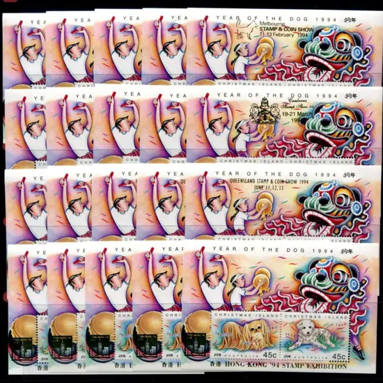 1994 Year of the Dog M/S's ovptd "Queensland Stamp ...