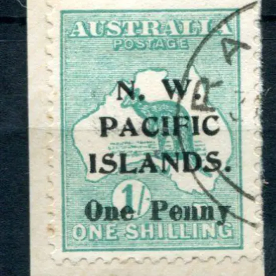 1915/16 1/- green, 1st wmk, surcharged "One Penny" ...