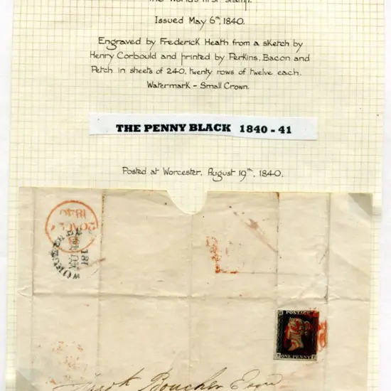 1840 1d black on large piece tied by red Maltese ...