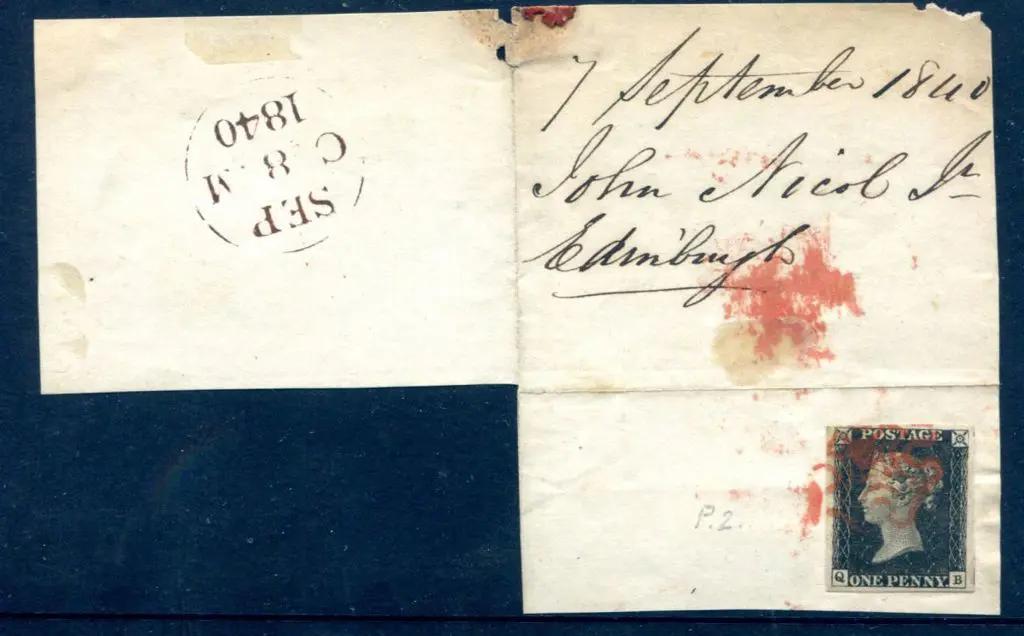 1840 1d black, plate 2 with 4 clear margins & ... Image 1++