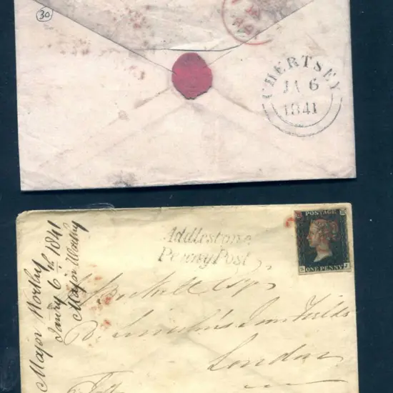 1840 1d black, plate 6 on env tied by neat part ...