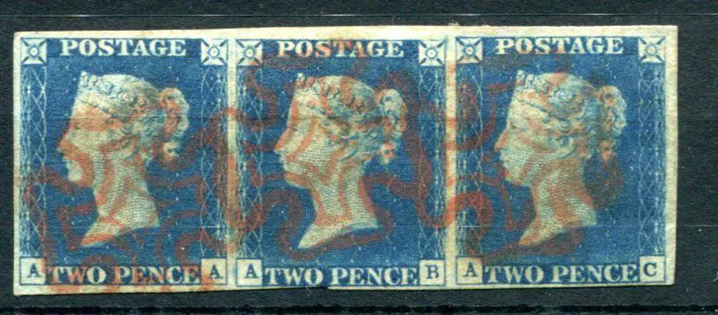 1840 2d deep full blue in horizontal strip of 3. ... Image 1++