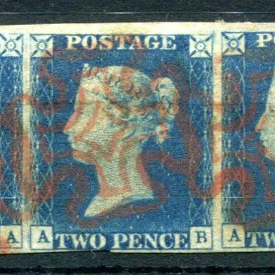 1840 2d deep full blue in horizontal strip of 3. ...