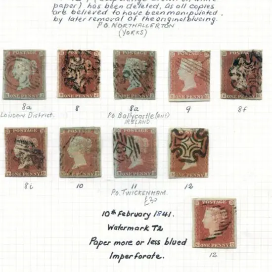1841 1d imperfs written up on album page showing a ...