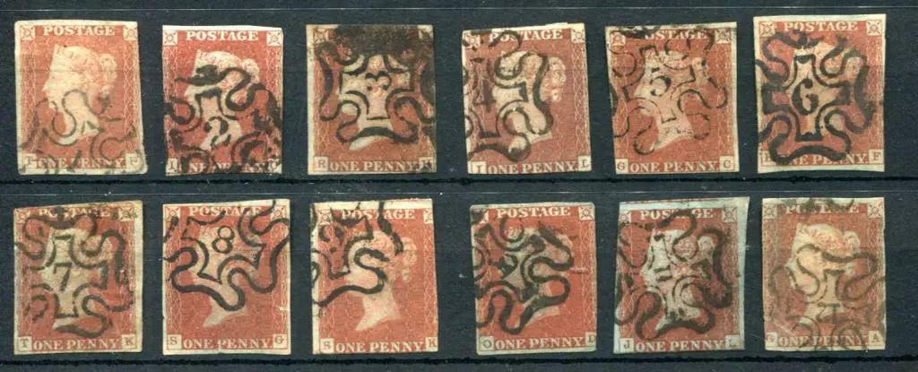 1841 1d red selection with numbered Maltese Cross ... Image 1++
