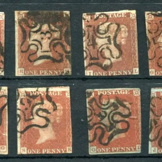 1841 1d red selection with numbered Maltese Cross ...