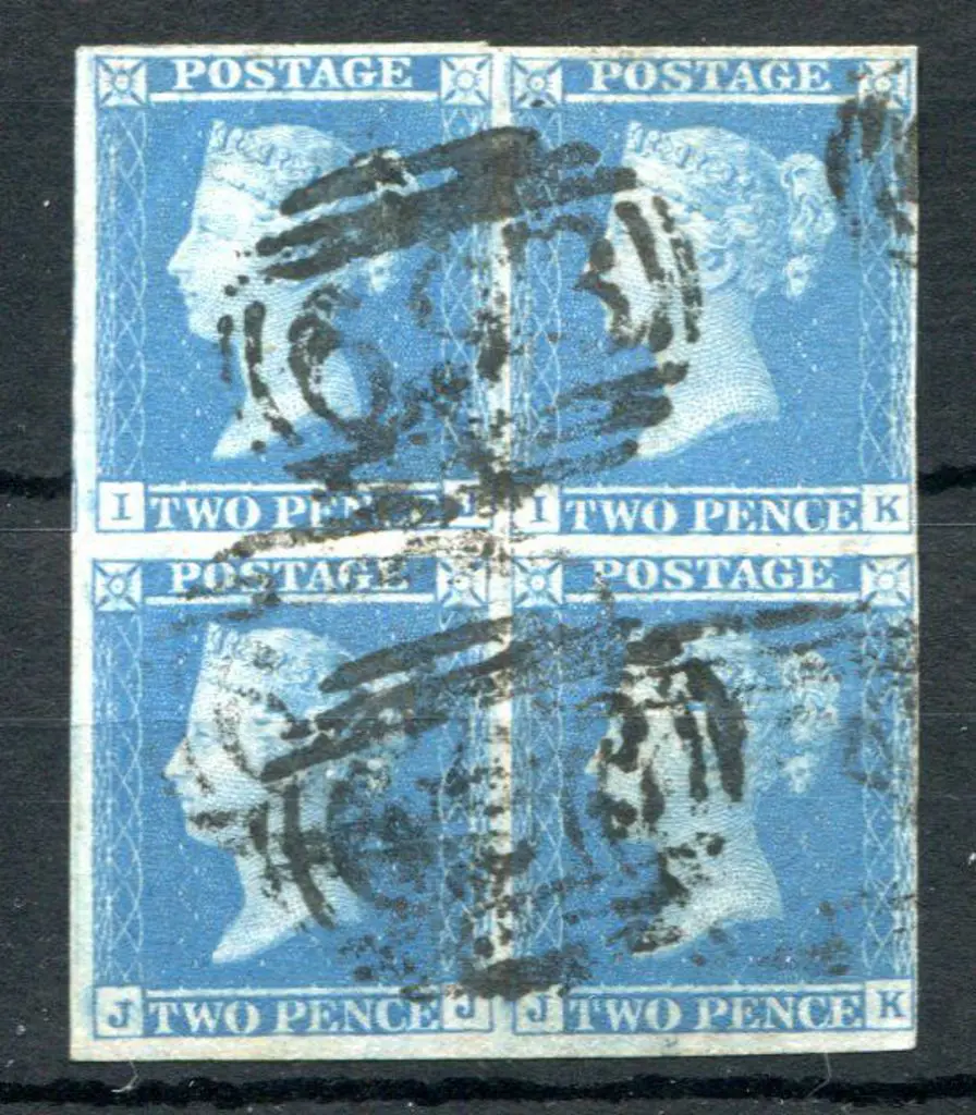 1841 2d blue block of 4 fine used with black "693" ... Image 1++