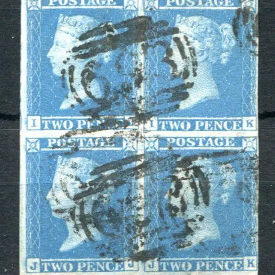 1841 2d blue block of 4 fine used with black "693" ...