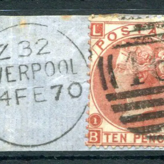 1867/80 10d deep red-brown, plate 1 on piece tied ...