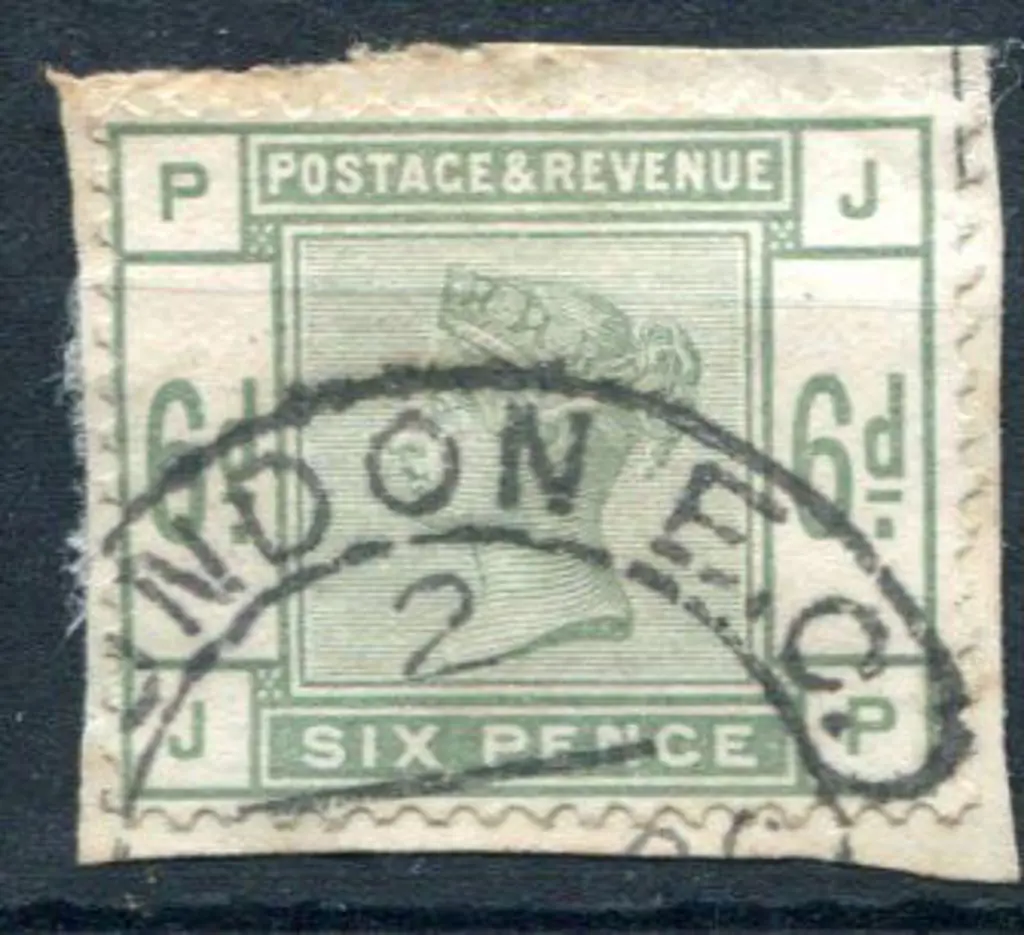 1883 6d dull green fine used on piece tied by neat ... Image 1++