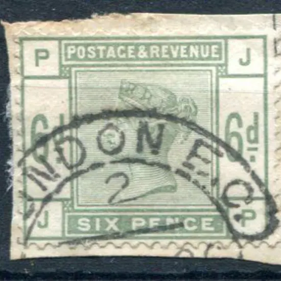 1883 6d dull green fine used on piece tied by neat ...