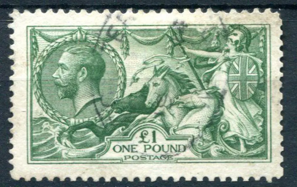 1912 £1 green Seahorse. Fine used with light oval ... Image 1++