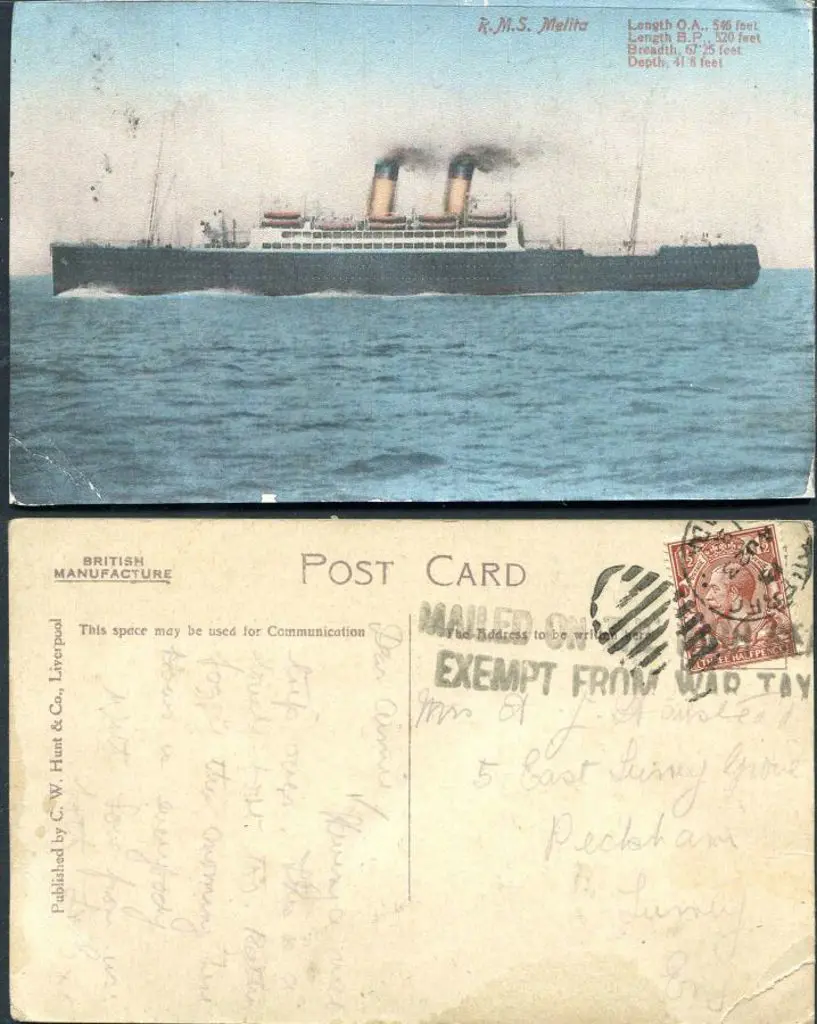 1919 (23rd Aug) 1½d red-brown KGV on "R.M.S. ... Image 1++