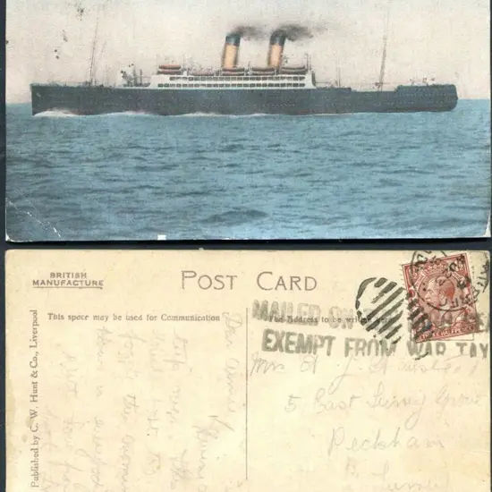 1919 (23rd Aug) 1½d red-brown KGV on "R.M.S. ...
