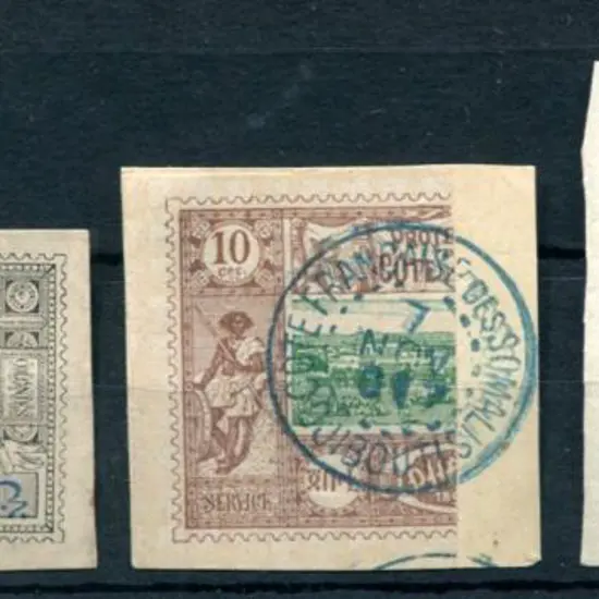 Djibouti 1894/1903 10¢ & 25¢ bisects of obach (SG ...