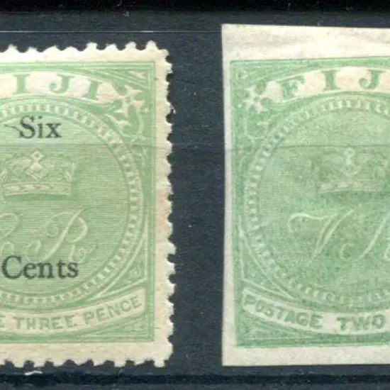 Fiji 1872 6¢ on 3d yellow-green (SG 14, Cat. £95) ...