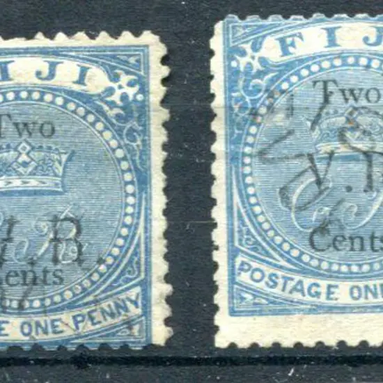 Fiji 1874 2¢ on 1d blue with "VR" type 5 ovpt. & ...