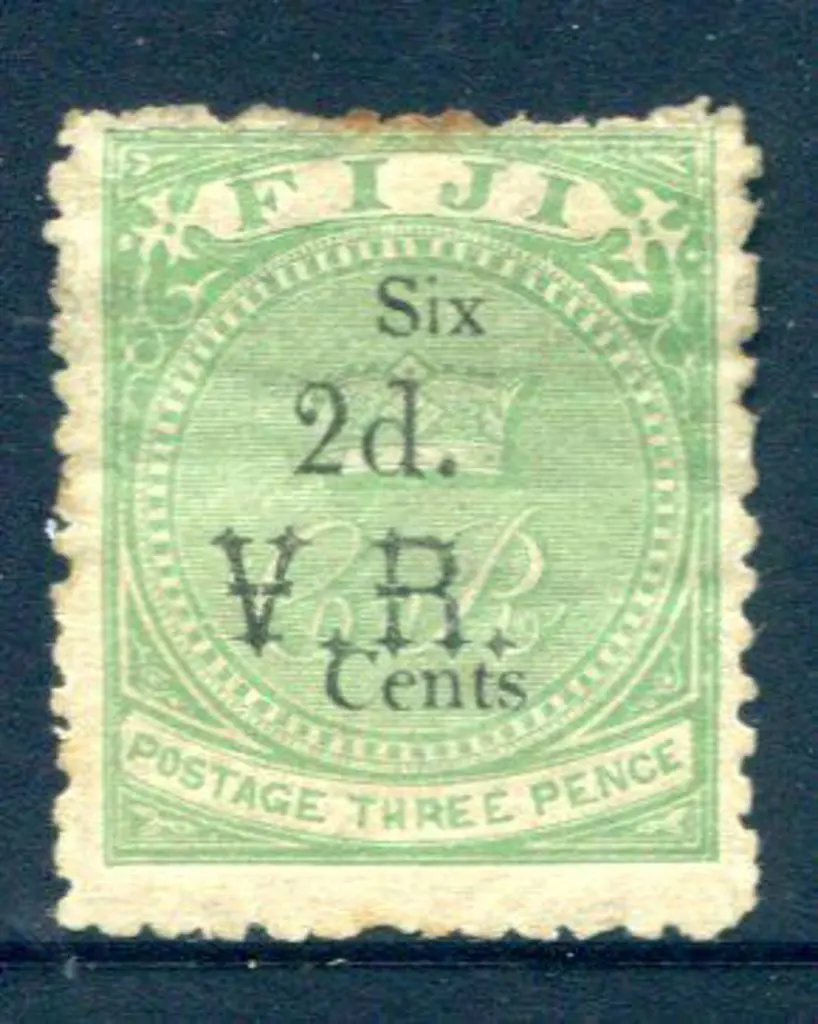 Fiji 1875 "2d." in black on "Six Cents" on 3d ... Image 1++