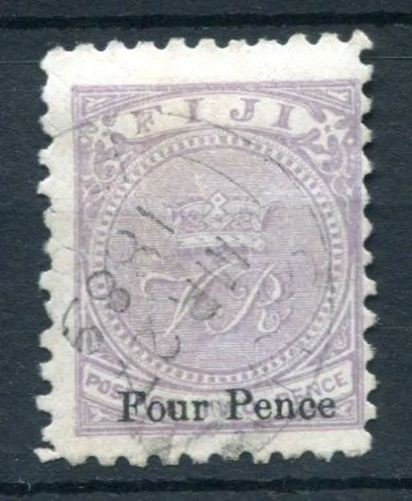 Fiji 1878/99 "Four Pence" 14mm surcharge on 2d ... Image 1++